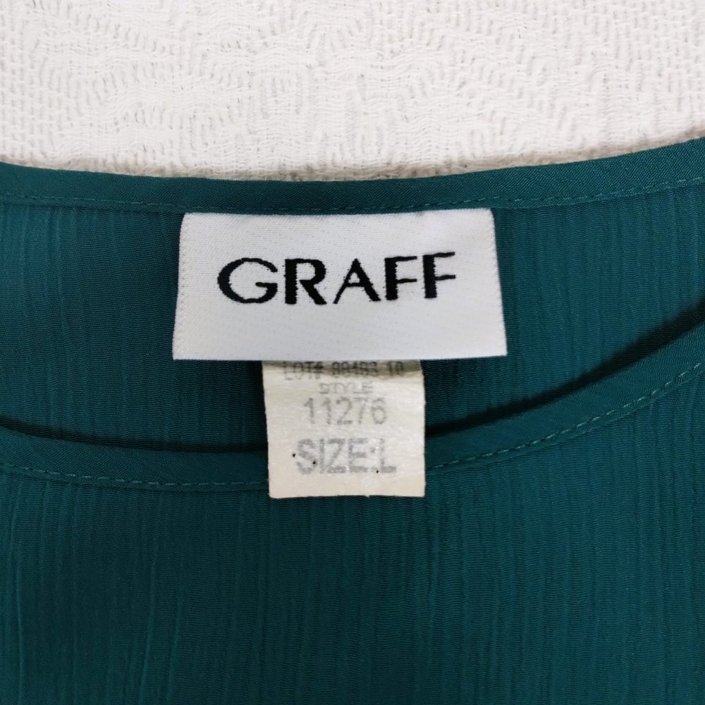 1970's Vintage Sleeveless Silky Flowy Teal Green Slip on Blouse Size Large - Picture 6 of 10
